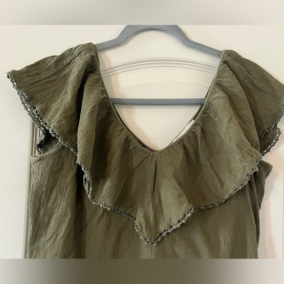 LOFT Olive Ruffle Blouse Cotton Womens Size XS - Picture 6 of 11